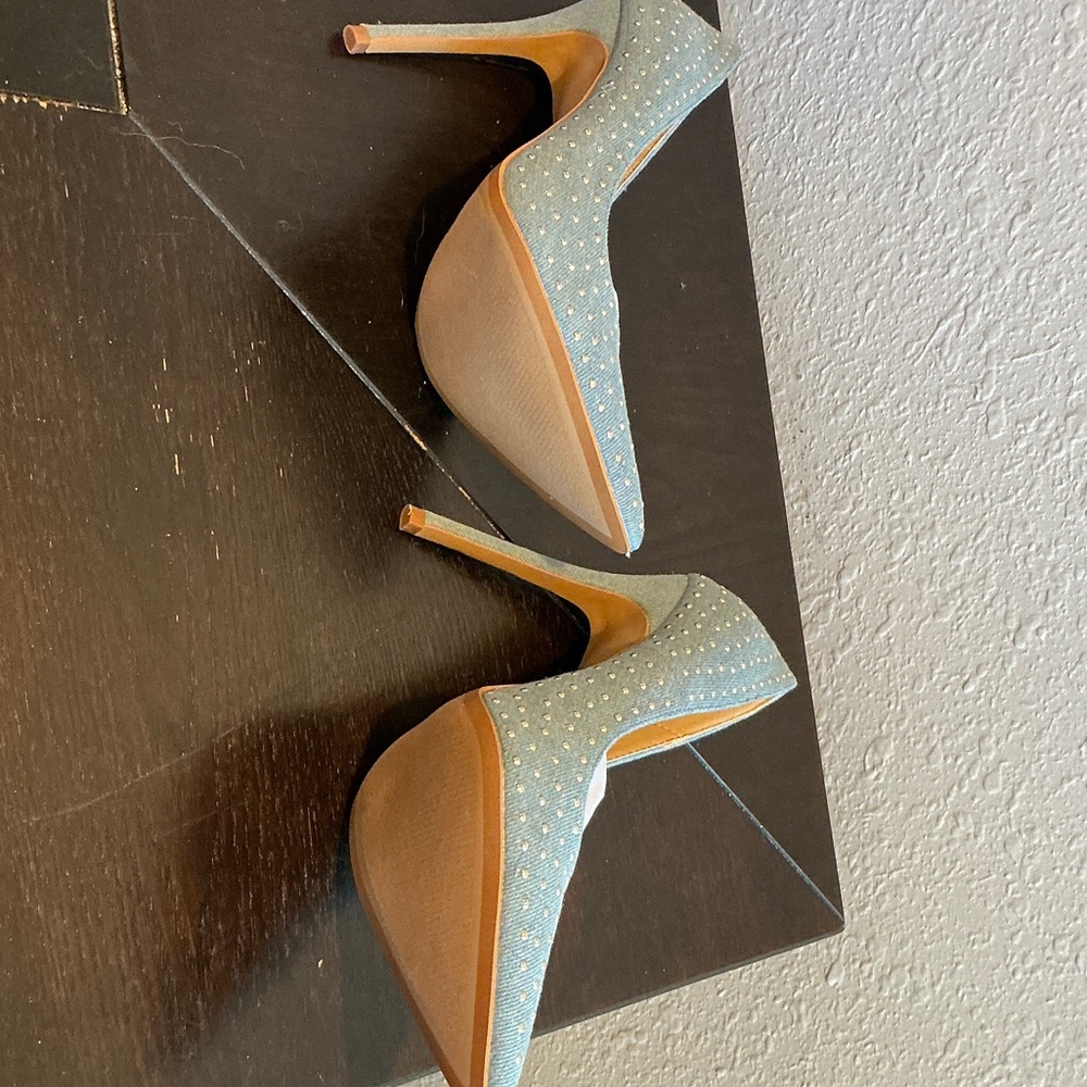 Shoe Republic LA Light Blue Studded Heels